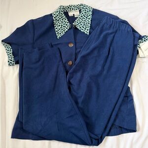 Vintage Eileen Fisher Navy Blue Two-Piece Blazer & Trouser Set